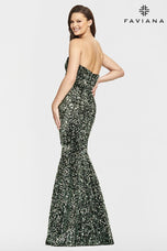 Faviana Long Strapless Velvet Sequin Prom Dress S10819