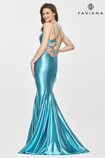 Faviana Long Satin V-Neck Prom Dress S10836