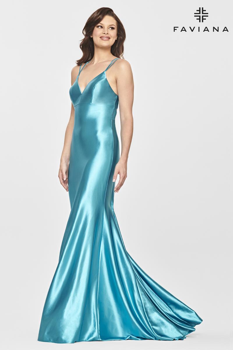 Faviana Long Satin V-Neck Prom Dress S10836