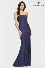 Faviana Long Strapless Lace Prom Dress S10839
