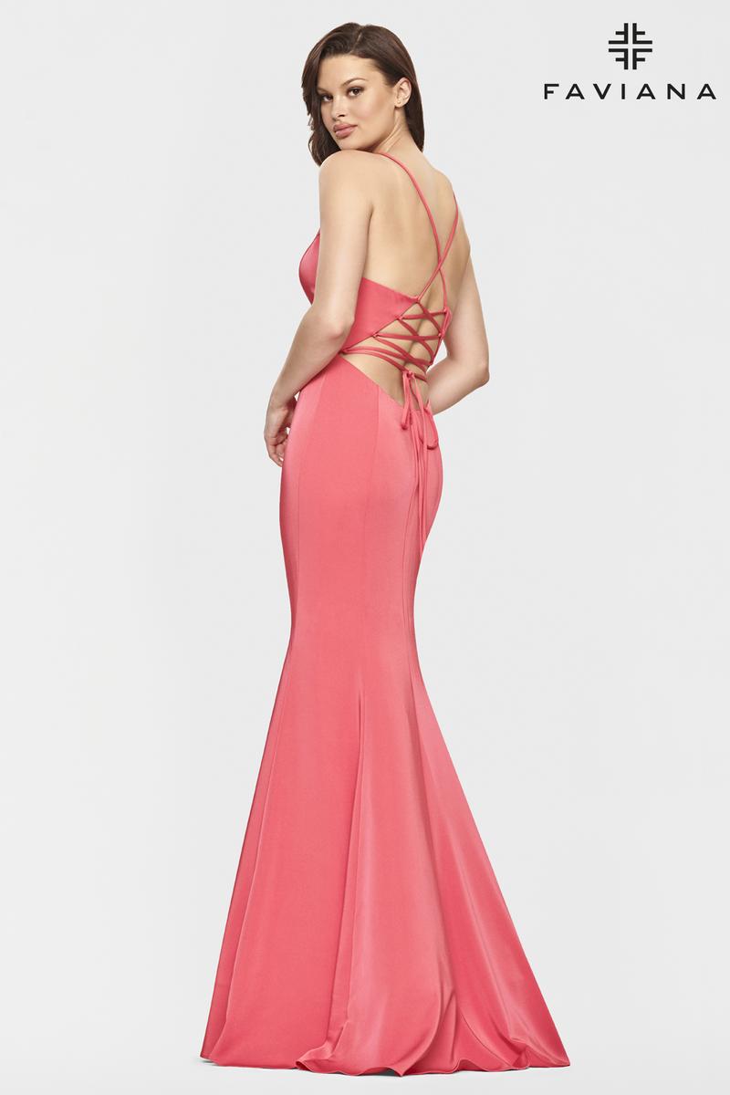 Faviana Long Satin V-Neck Prom Dress S10846