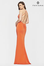 Faviana Long Satin V-Neck Prom Dress S10848