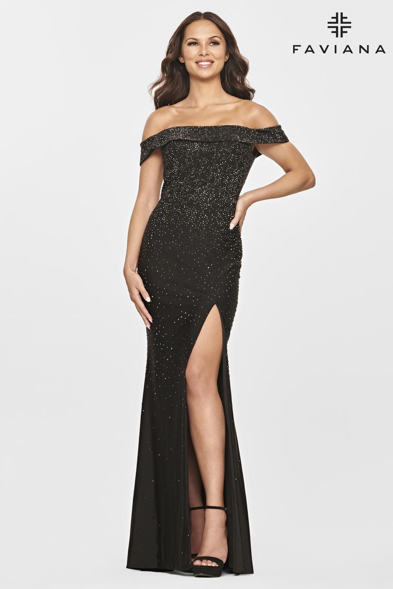 Faviana Off the Shoulder Heat Stone Prom Dress S10850