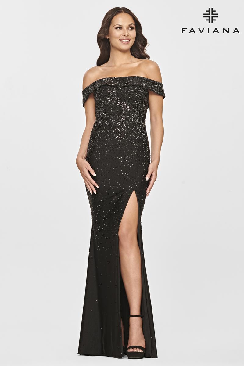 Faviana Off the Shoulder Heat Stone Prom Dress S10850
