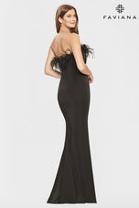 Faviana Long Strapless Feather Neckline Dress S10851