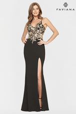 Faviana Long V-Neck Lace Prom Dress S10853