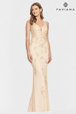 Faviana Long Tulle V-Neck Prom Dress S10855