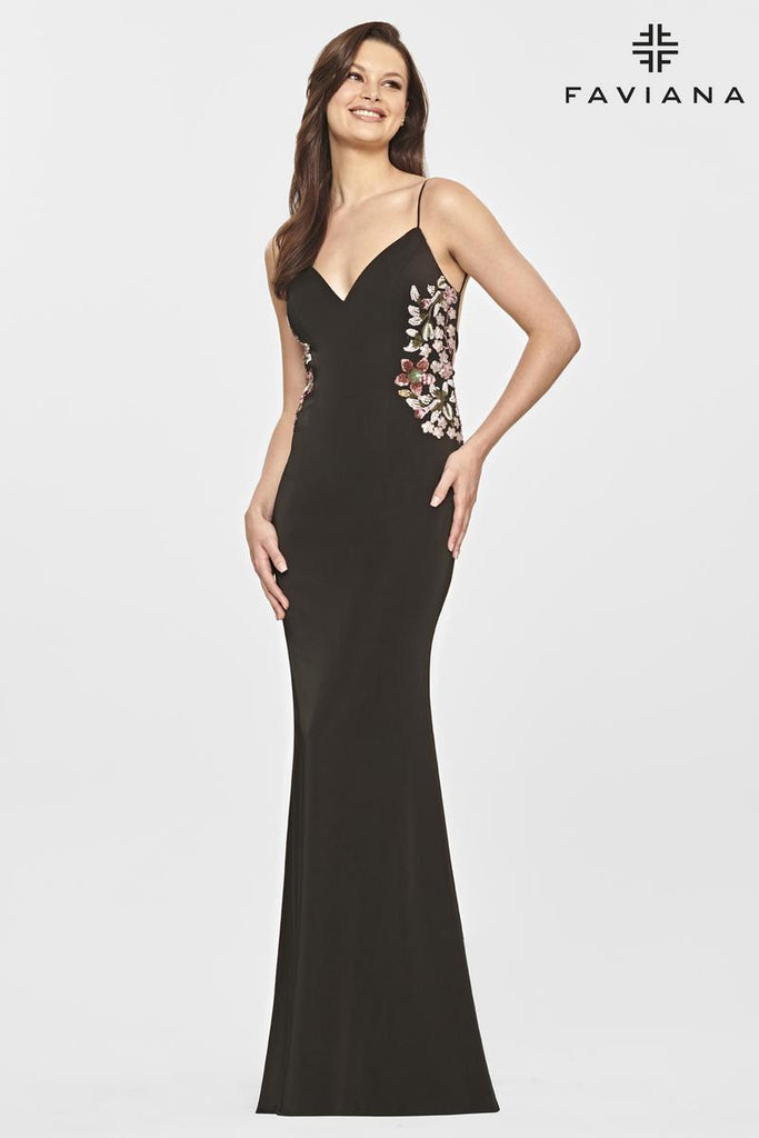 Faviana Long V-Neck Open Back Prom Dress S10859