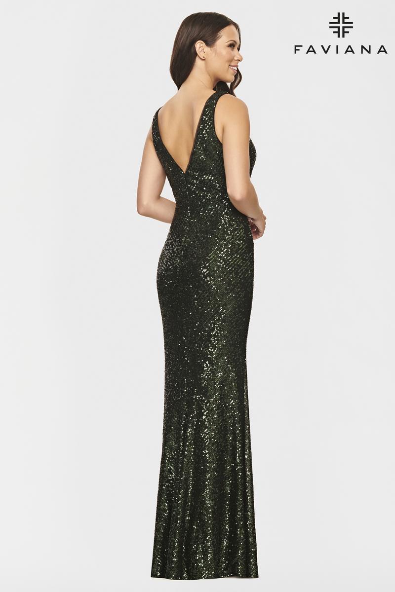 Faviana Long V-Neck Sequin Prom Dress S10864