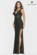 Faviana Long V-Neck Sequin Prom Dress S10864