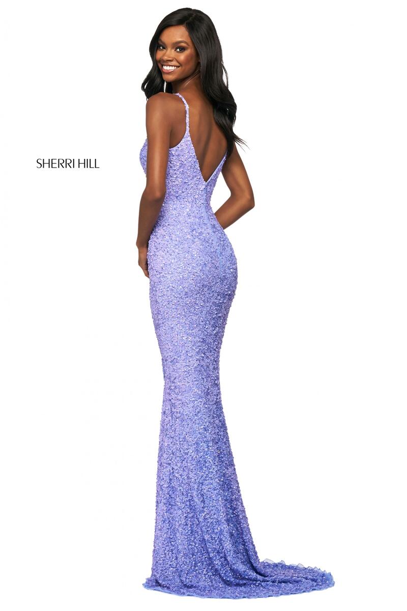 Sherri Hill V-Neck Sequin High Slit Dress 53449
