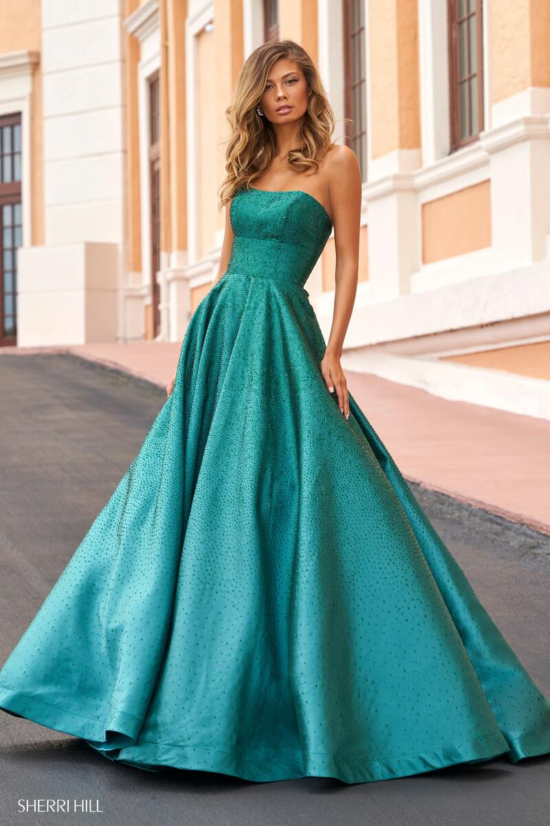 Sherri Hill Strapless Lace-up Ball Gown 54325