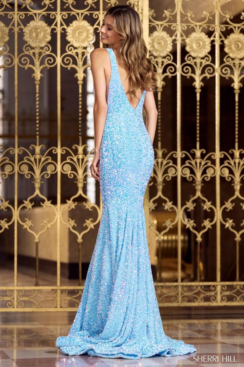 Sherri Hill Long V-Neck Velvet Sequin Dress 55084