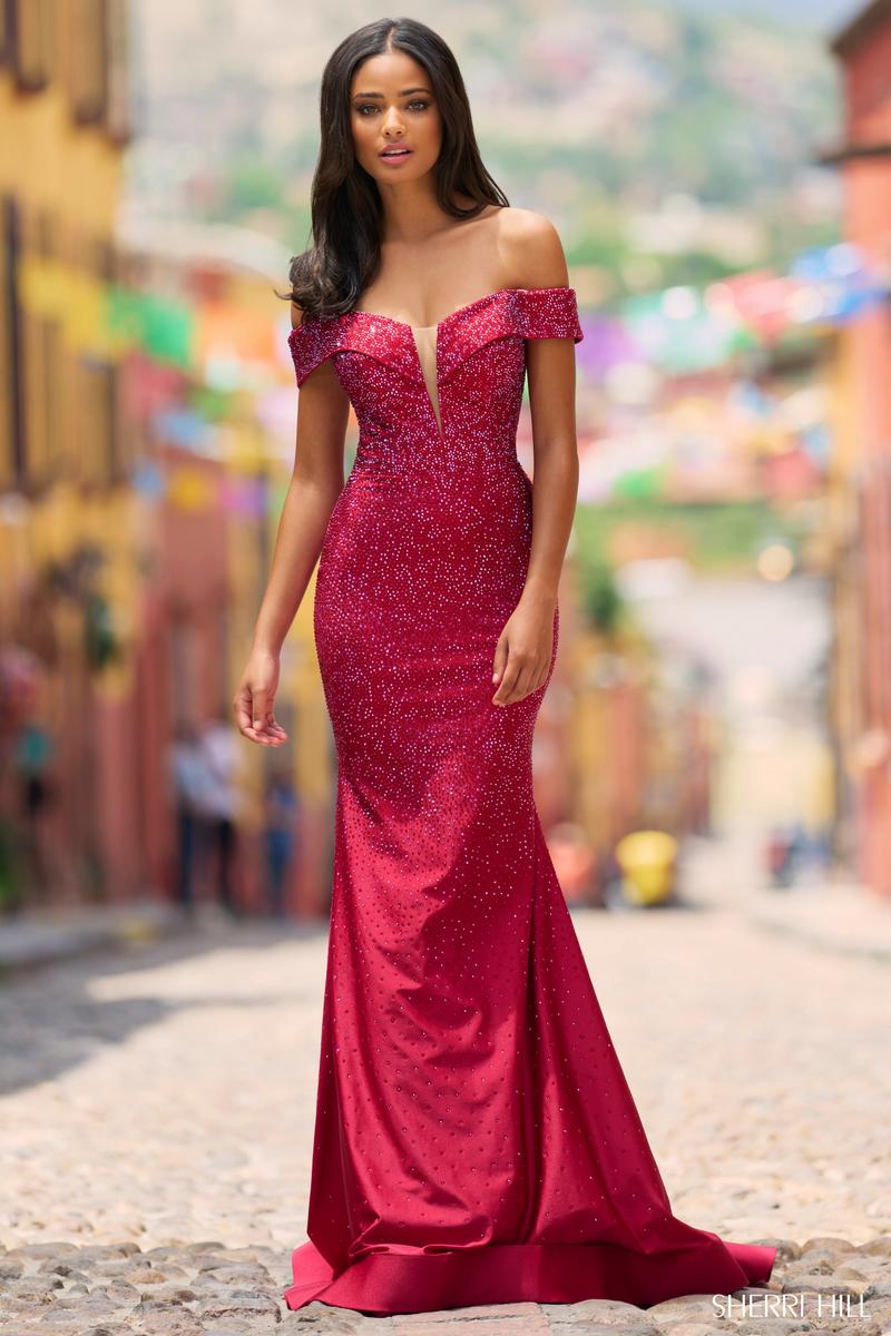 Kiki Prom Gown Off the Shoulder Body Hugging Dress 740988TRR-Red LaDiv –  PromDiva