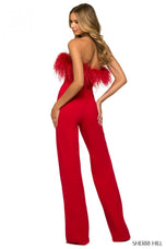 Sherri Hill Strapless Feather Jumpsuit 55382