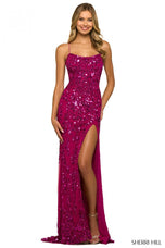 Sherri Hill Lace-Up Back Sequined Dress 55406