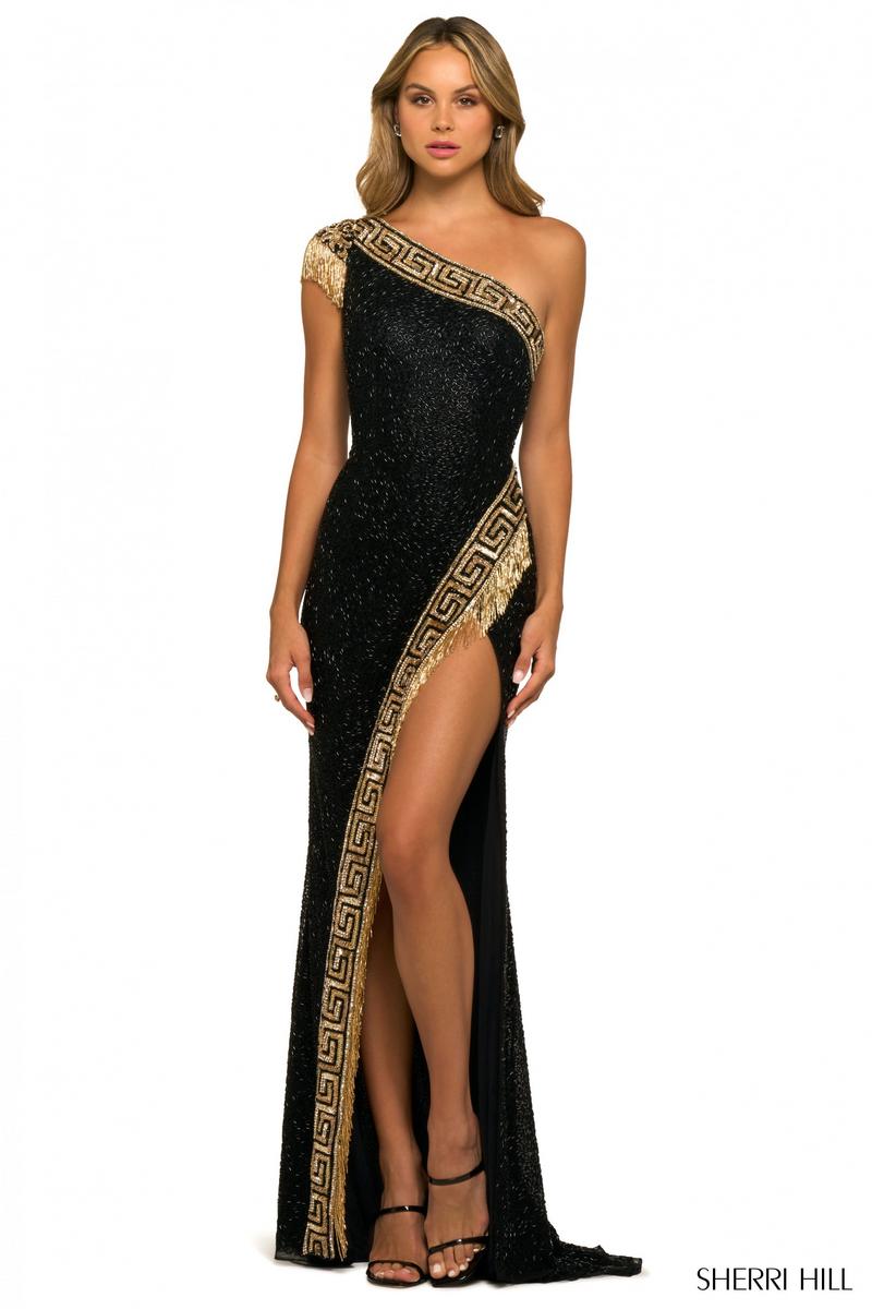 Honey Couture ZALI Black & Green Gold Sequin Formal Gown