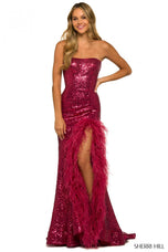 Sherri Hill Long Sequin Feather Dress 55434