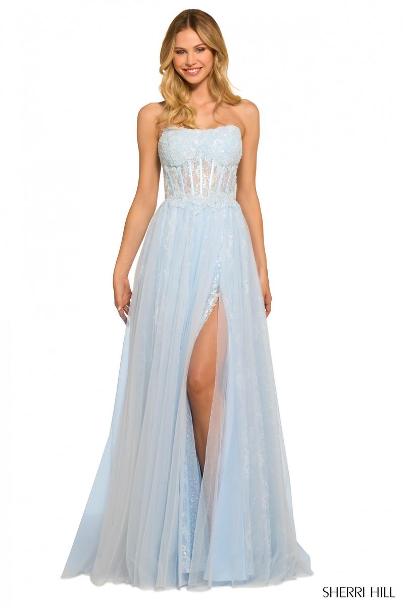 Sherri Hill Strapless Sequin Lace Dress 55489