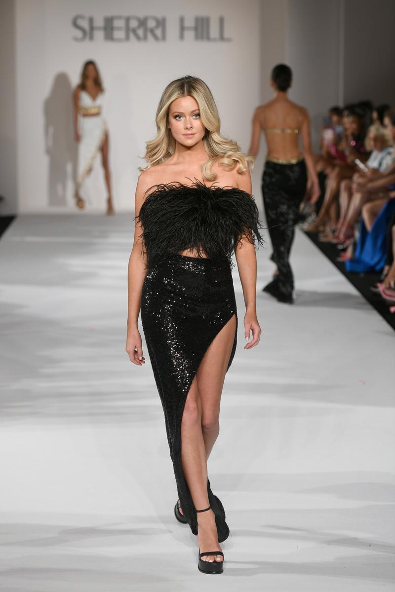 Sherri Hill Two Piece Feather Dress 55556