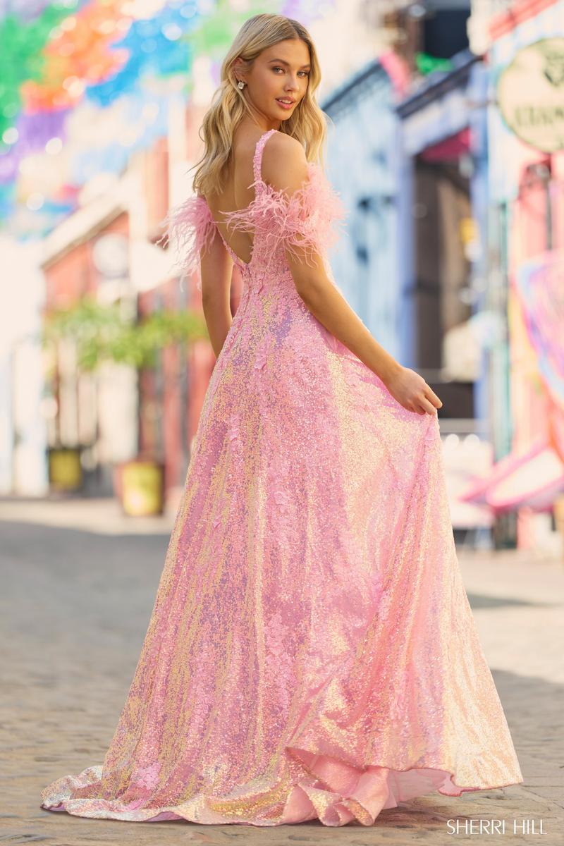 Sherri Hill Long Feather Off the Shoulder Dress 55585