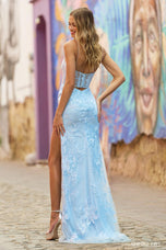 Sherri Hill Long Lace Corset High Slit Prom Dress 55605