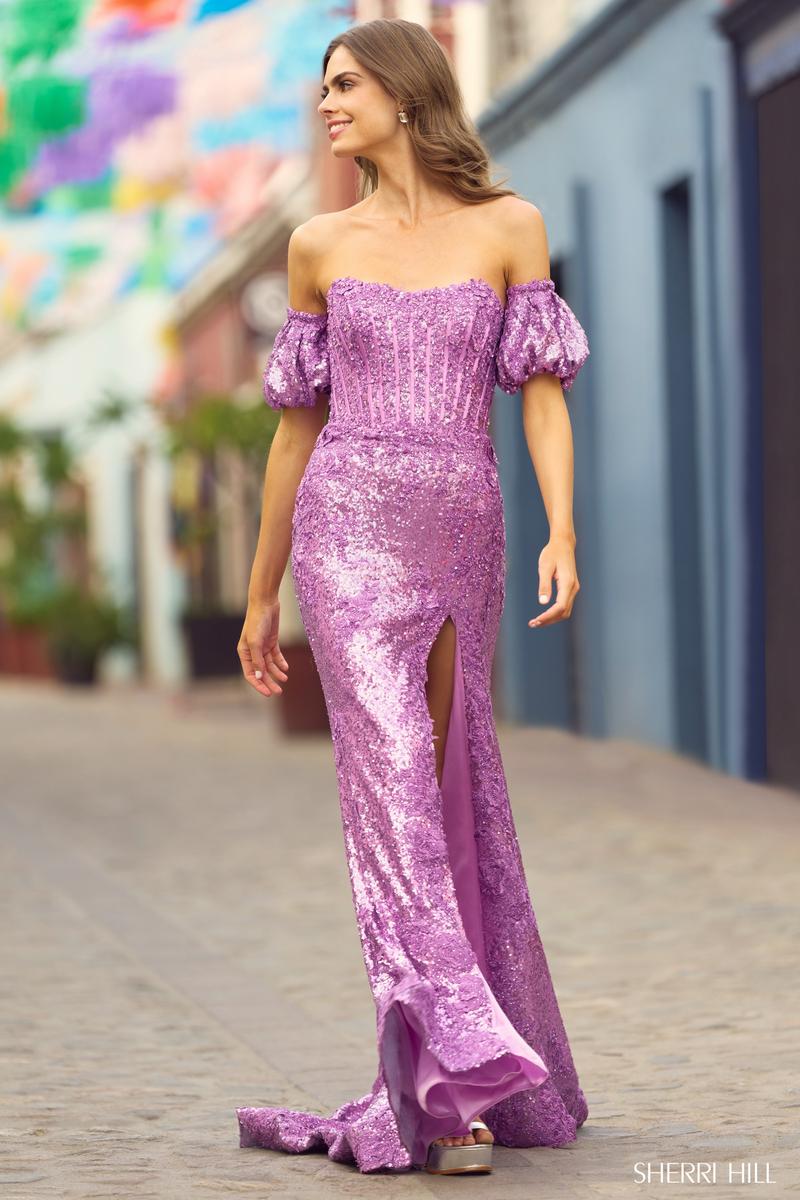 Sherri Hill Long Strapless Sequin Corset Prom Dress 55608