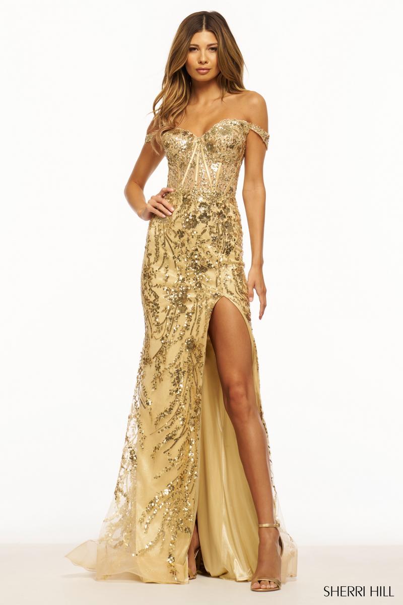 Sherri Hill Sequined Lace Straight Prom Dress 56101 - B