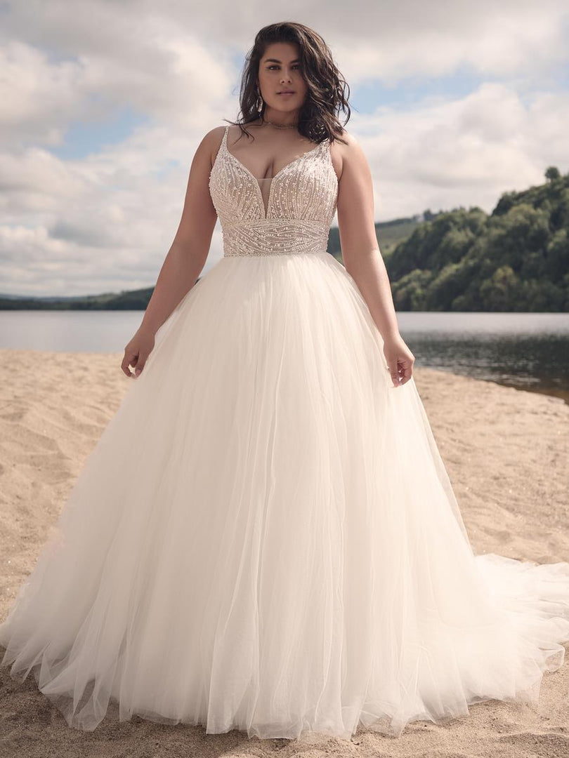 D3631+ | Essense of Australia | Chic Plus Size Off-the-Shoulder A-Line Wedding  Dress with Detachable Bow | Essense Designs