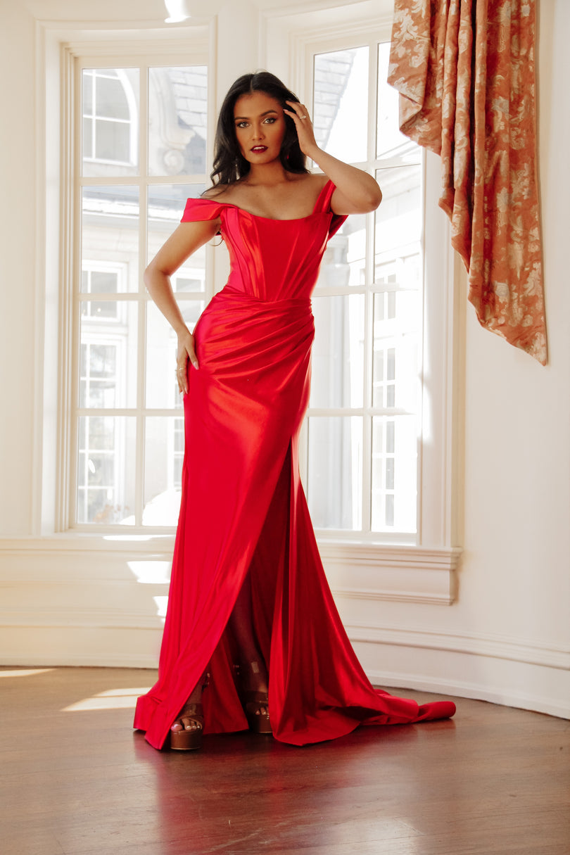 Sherri Hill Long Satin Corset Dress 54923 - Main Image